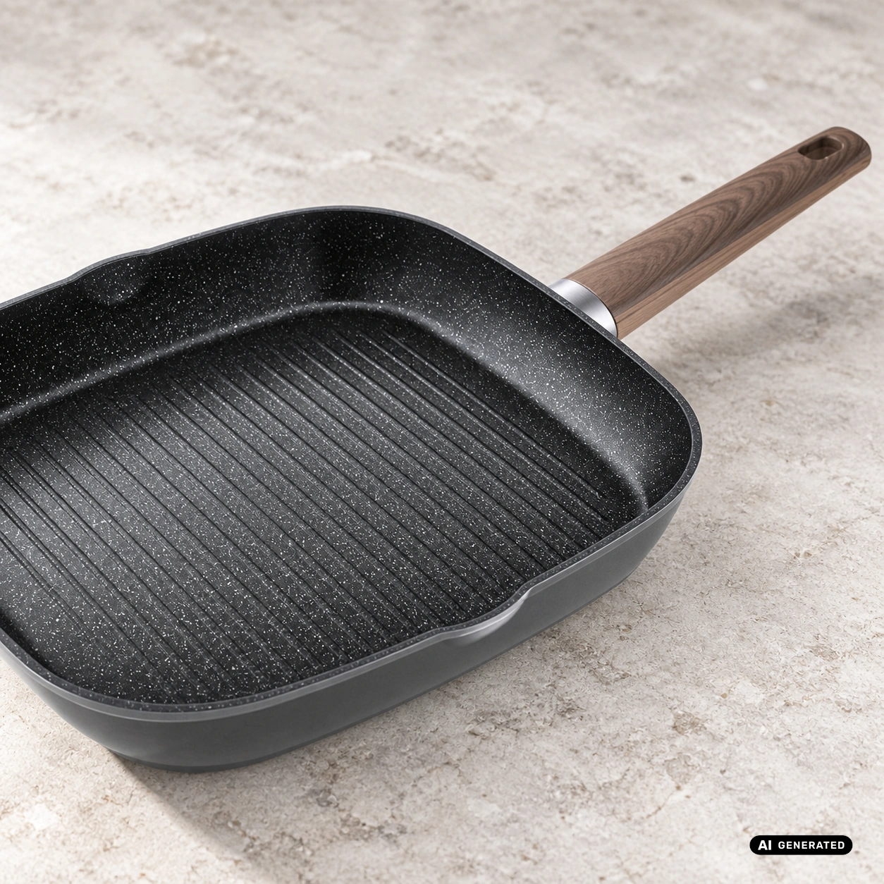 Patelnia grillowa ODELO CHAMPION 28 cm Greblon C3 indukcja — zbliżenie produktu, aranżacja AI — zdjęcie 5, aranżacja AI