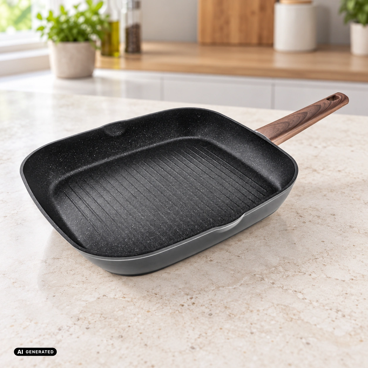 Patelnia grillowa ODELO CHAMPION 28 cm Greblon C3 indukcja — aranżacja kuchenna AI — zdjęcie 3, aranżacja AI