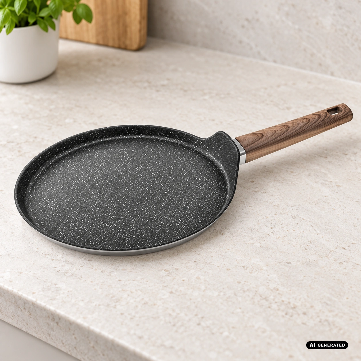 Patelnia naleśnikowa ODELO CHAMPION 26 cm Greblon C3 indukcja — zbliżenie produktu, aranżacja AI — zdjęcie 5, aranżacja AI