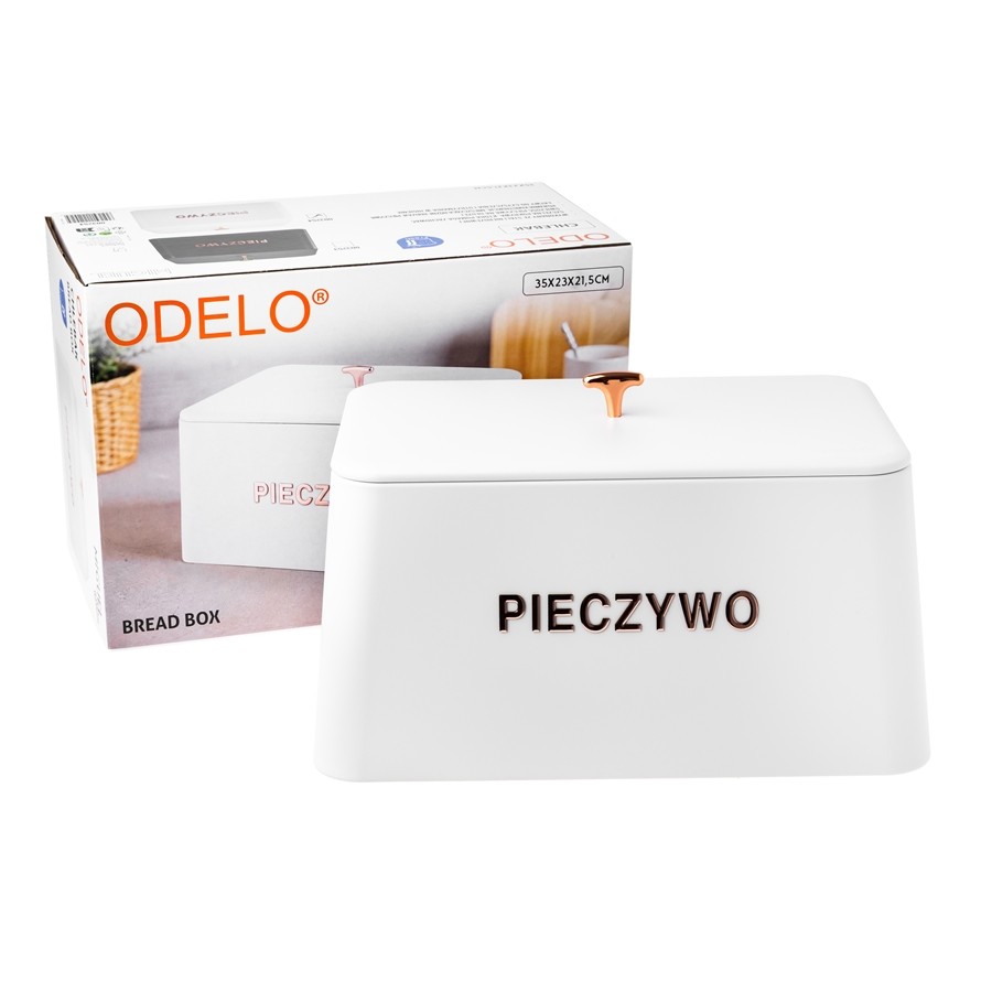 Chlebak stalowy ODELO MIGUEL biały 35 cm napis PIECZYWO — oryginalne zdjęcie produktu 1