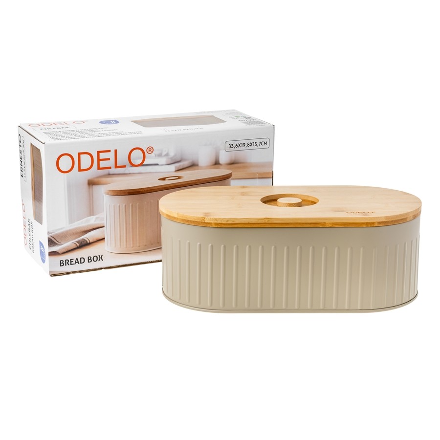 Chlebak stalowy ODELO ERNESTO bambusowa pokrywa 34 cm — oryginalne zdjęcie produktu 1